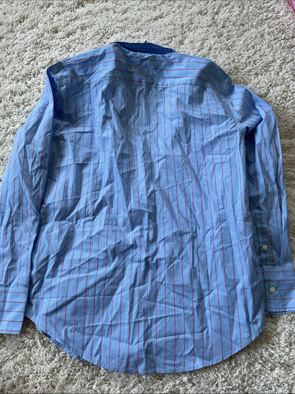 J. Crew Light Blue Button-Up Shirt with Red Pinstripes